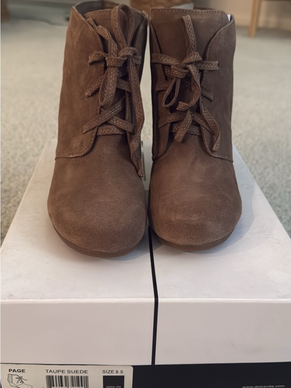 Dolce Vita Taupe Suede Wedge Ankle Booties